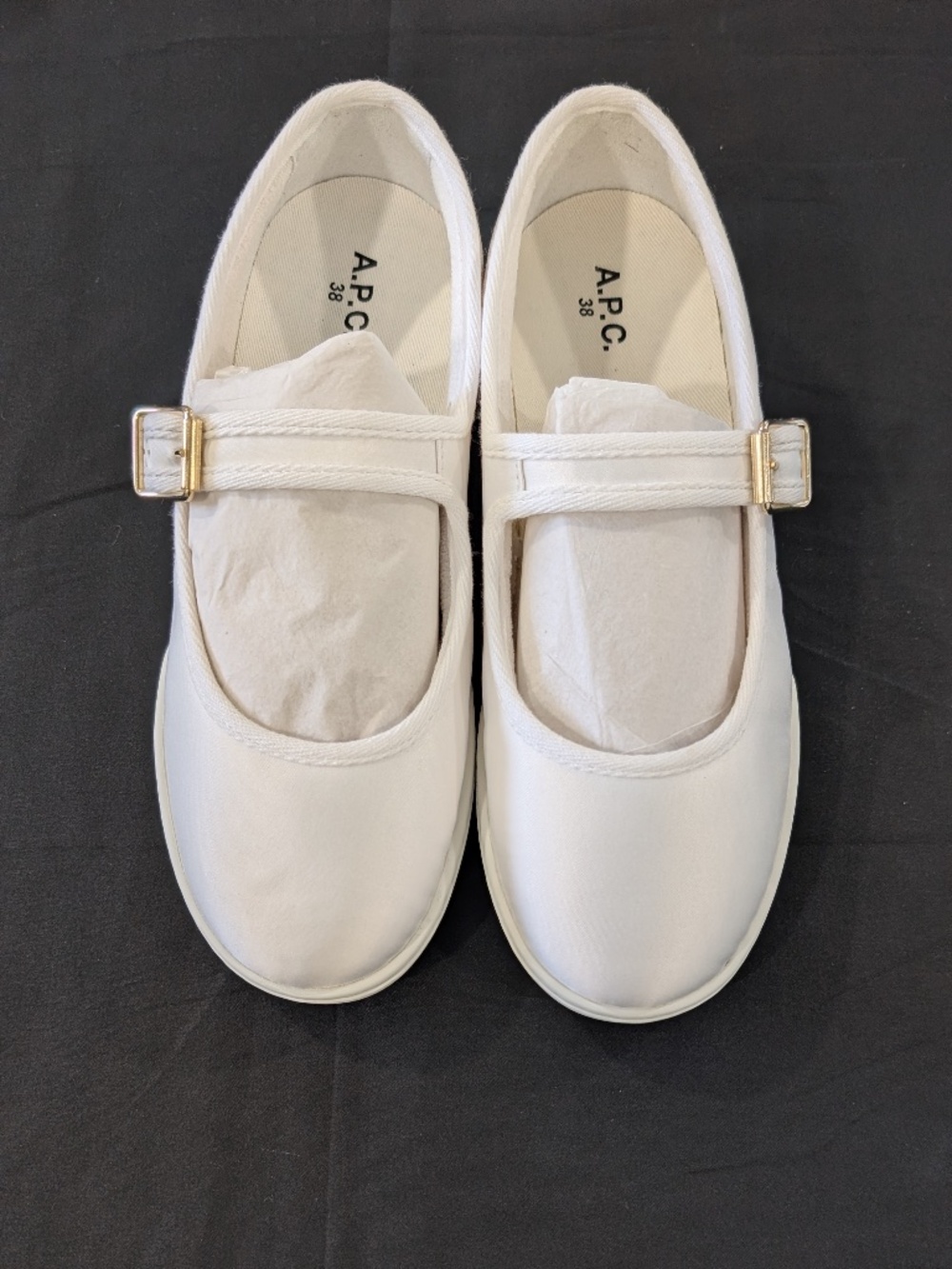 APC Moe Mary Jane Sneakers Womens EU 38 US 8 White Canvas Flats NIB $290 Buckle